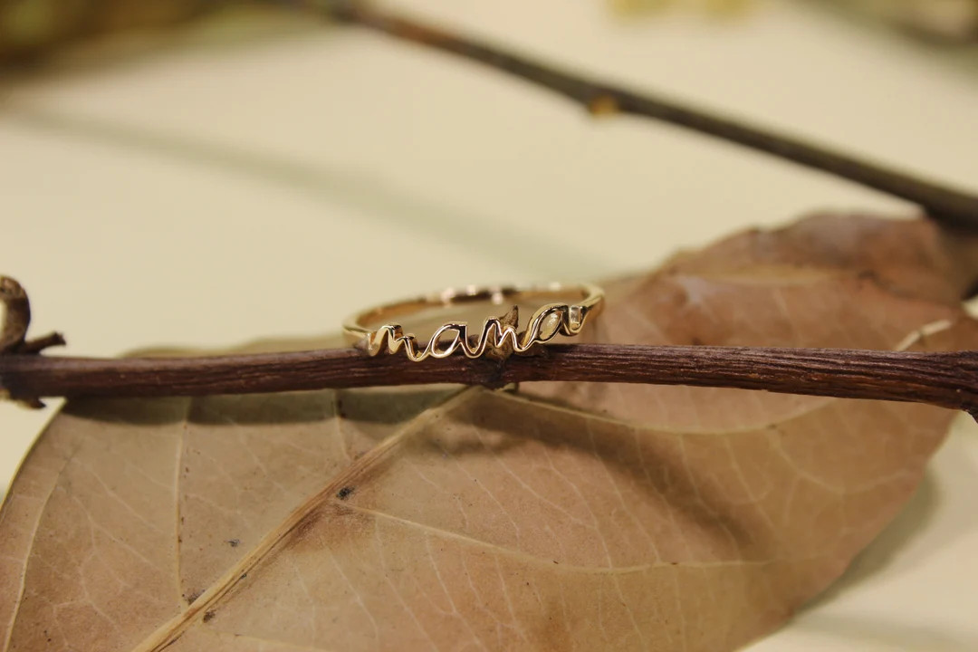 14K 18K Solid Gold Mama Ring, Mama Ring With Birthstone, Dainty Mama Ring, Personalized Custom Ma... | Etsy (US)
