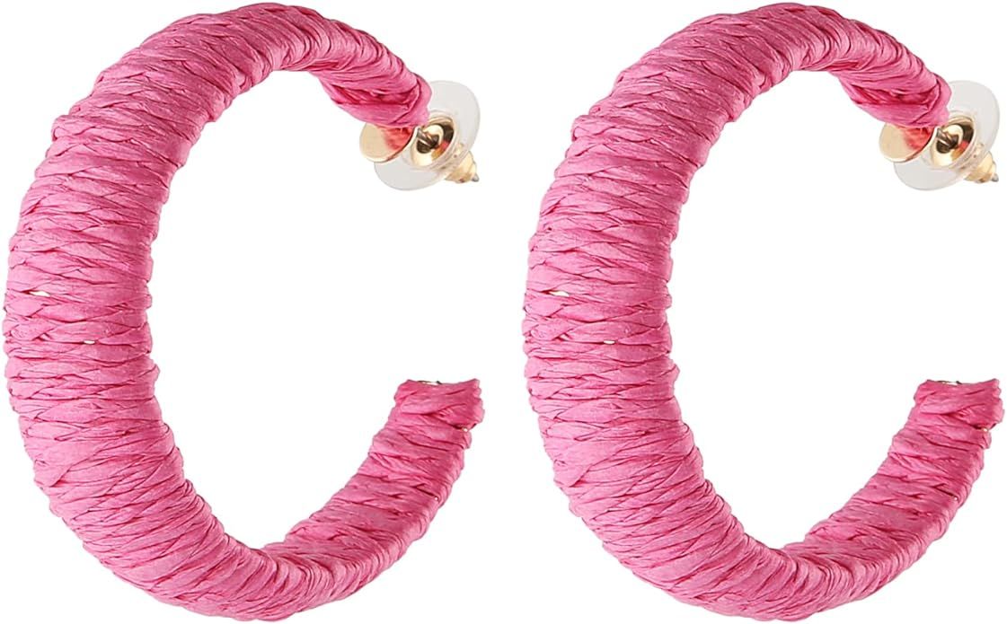 Raffia Earrings for Women,Bohemian Beach Earrings Handmade Braid Geometric Drop Dangle Earrings | Amazon (US)