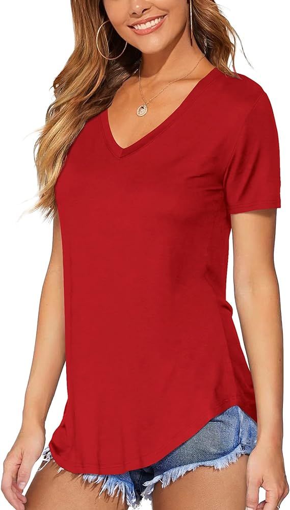 DittyandVibe Women Long/Short Sleeve V Neck Curved Hem Tunic Tops T Shirts | Amazon (US)