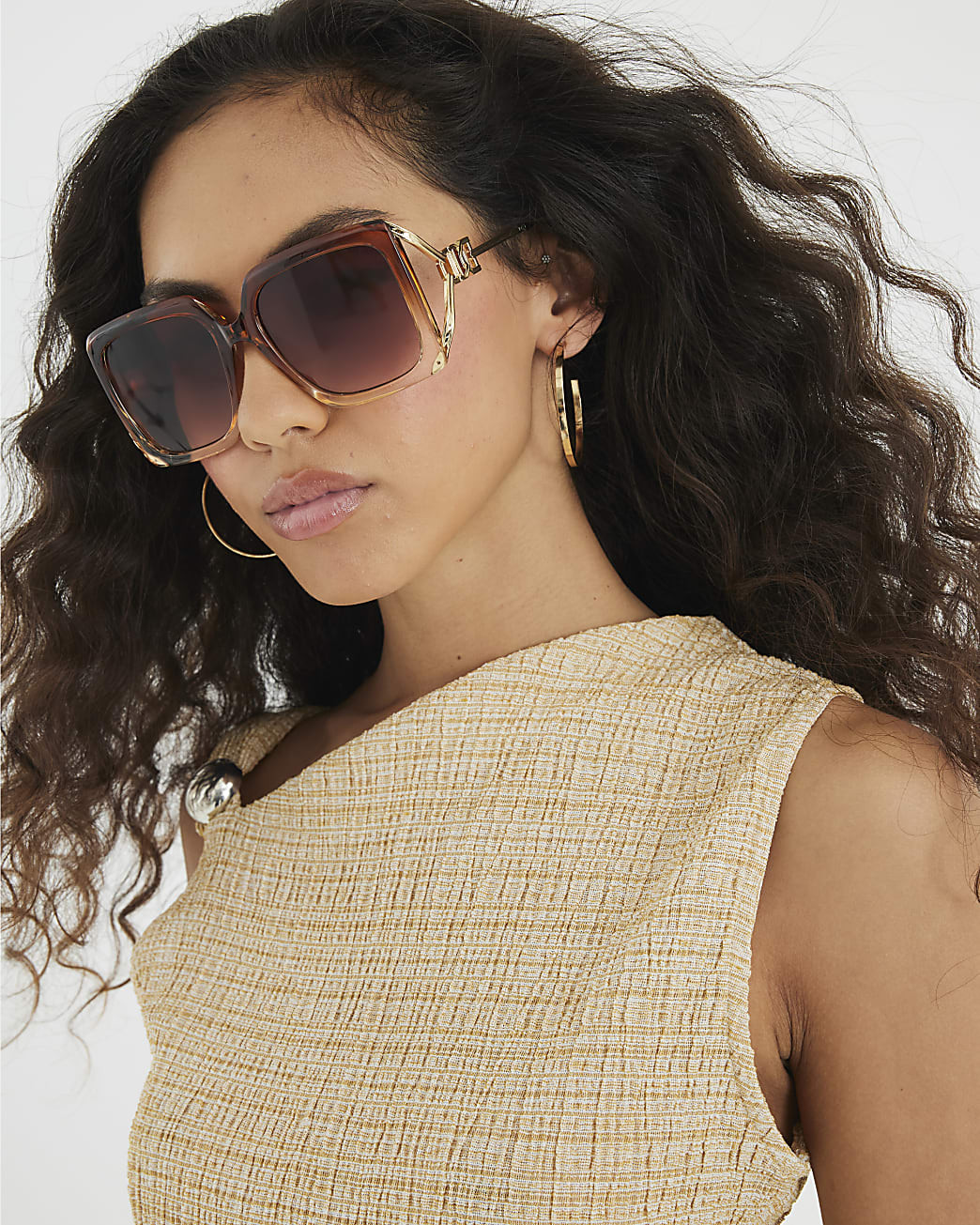 Brown Square Cut Out Sunglasses | River Island UK & IE