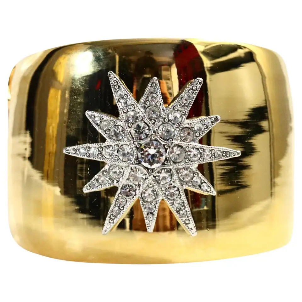 Collectible KJL Gold Bracelet Cuff with Silver Crystal Star, Circa 2000s | 1stDibs