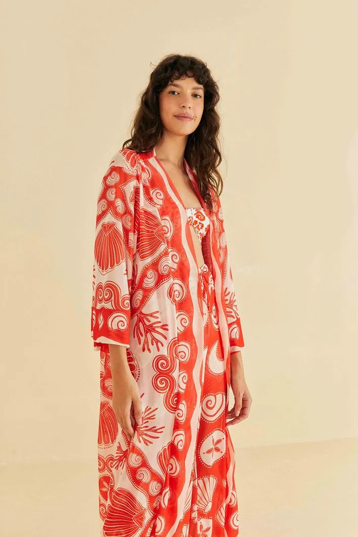 Maxi Kimono Tule Estampado Ilhéus | Farm Rio (BR)