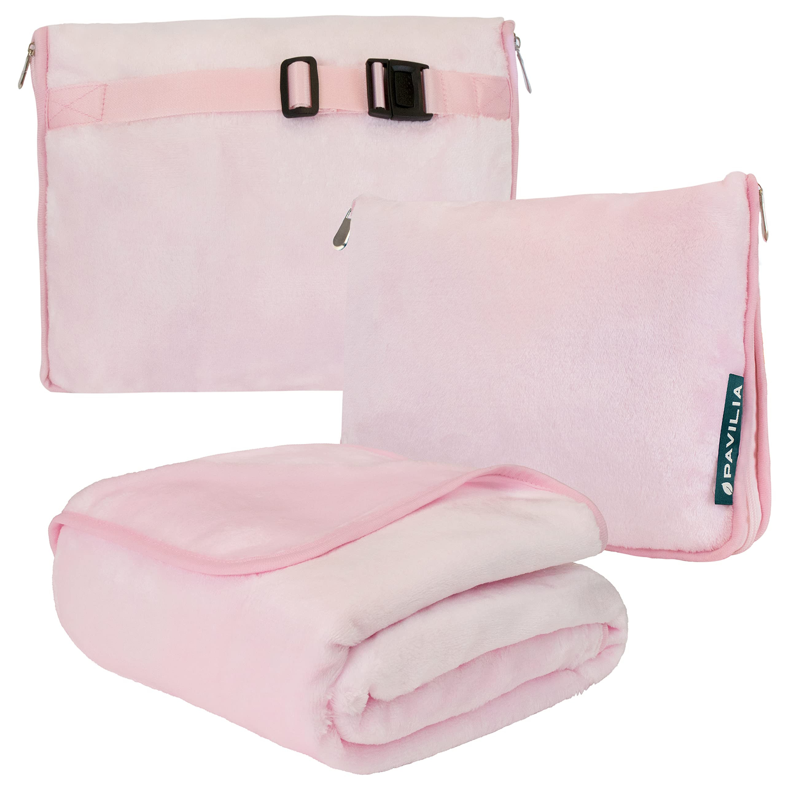 PAVILIA Travel Blanket Pillow, Soft Airplane Blanket 2-in-1 Combo Set, Plane Blanket Compact Pack... | Amazon (US)