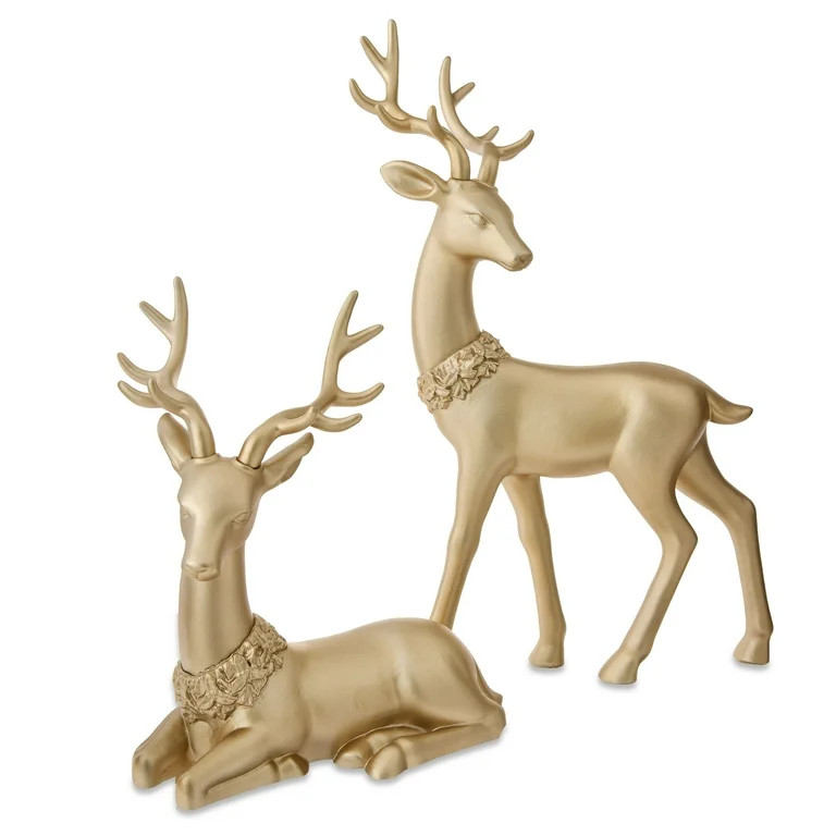 Blow Mold Plastic Deer Christmas Tabletop Decoration, Gold, 2 Count, by Holiday Time | Walmart (US)