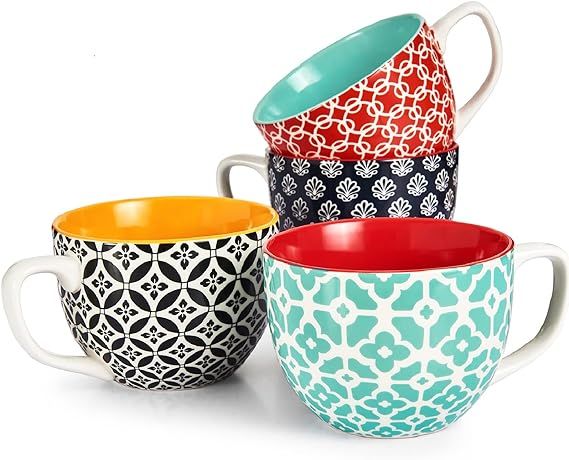 DOWAN Coffee Mugs Set of 4, 24 oz Large Coffee Mugs, Jumbo Soup Mugs With Handles, Ceramic Coffee... | Amazon (US)