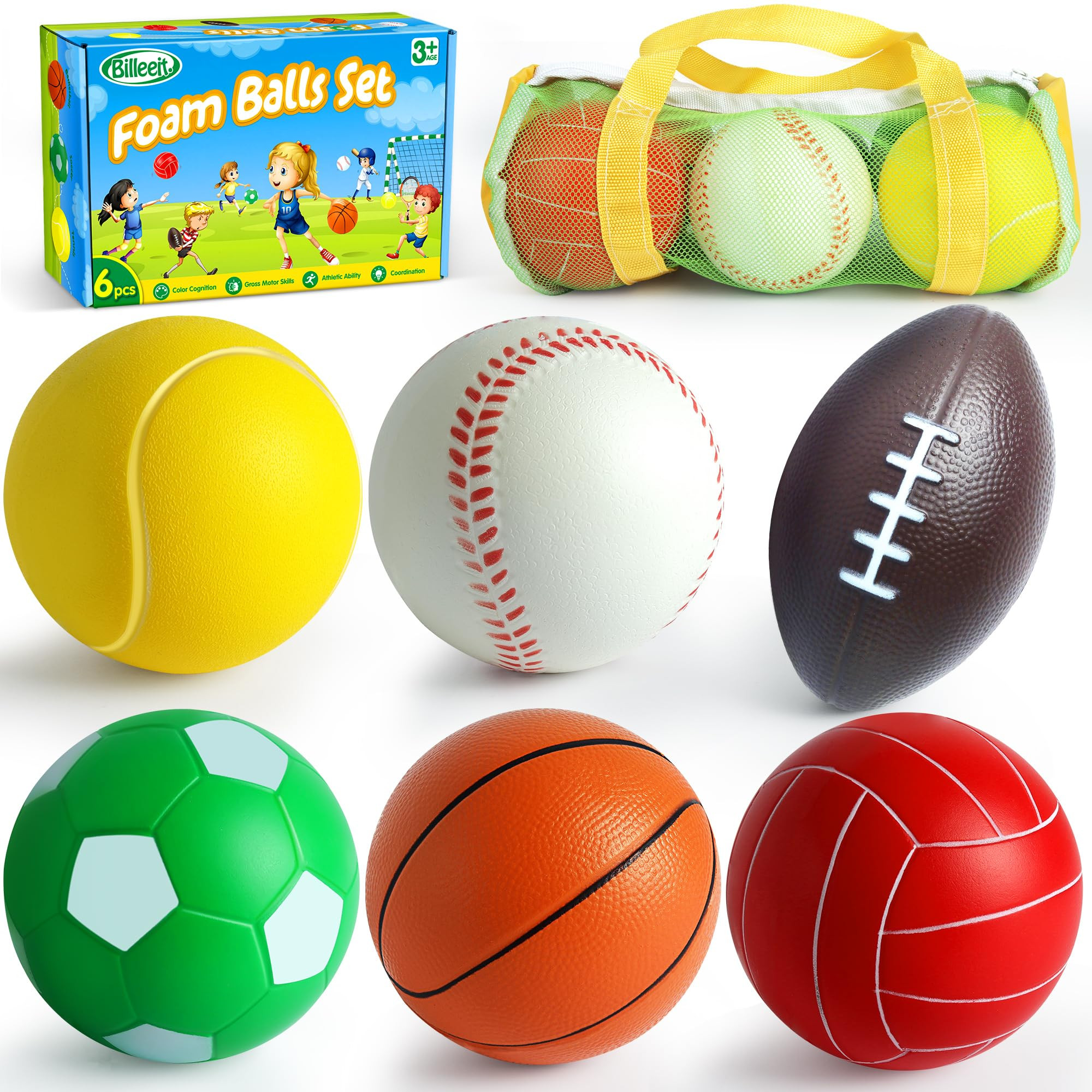 Mini Sports Balls Set for Toddler 1-3, Sports Bag for Kids, Include 1 Each of 3.5" Foam Soccer, T... | Amazon (US)