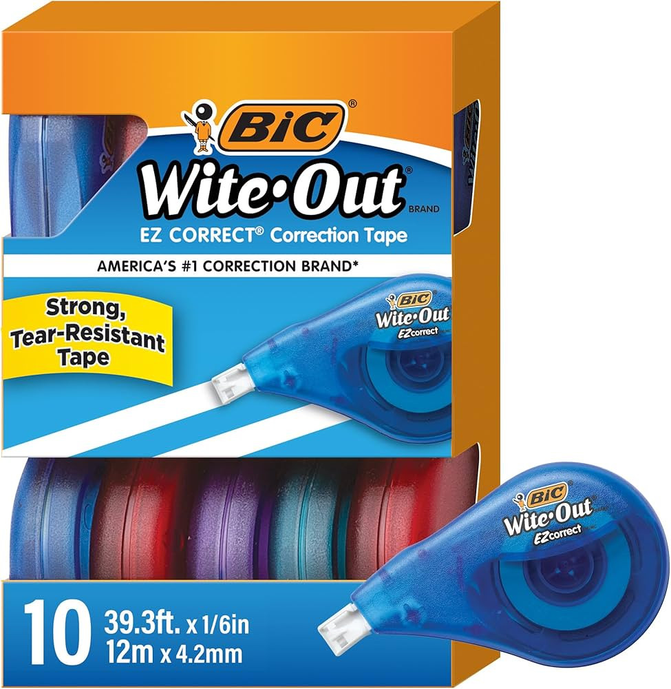 BIC Wite-Out Brand EZ Correct Correction Tape (WOTAP10- WHI), 39.3 Feet, 10-Count Pack of white C... | Amazon (US)