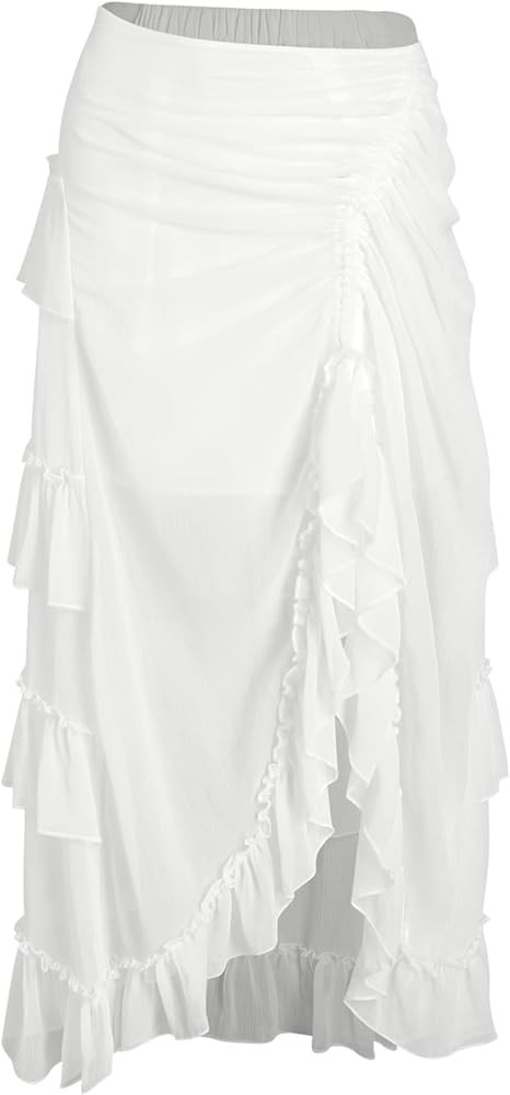 CIDER Ruffle Sheer High Waist Maxi Skirt | Amazon (US)