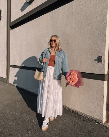 Midsize spring outfit - white tiered maxi skirt (L), tank top (M), Amazon denim jacket (M), adidas sambas

Spring fashion trends, midsize style

#LTKSeasonal #LTKstyletip #LTKmidsize