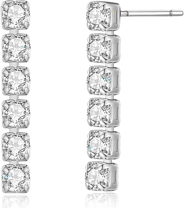 Simulated Diamond Drop Earrings for Women - Cubic Zirconia Dangle Bar Statement Earrings - Hypoal... | Amazon (US)