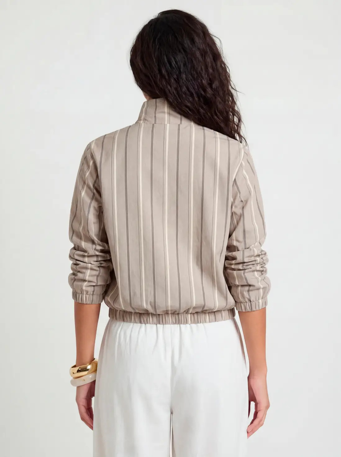 Khaki Funnel Neck Stripe Elasticated Waist Jacket | Boohoo | Boohoo.com (UK & IE)