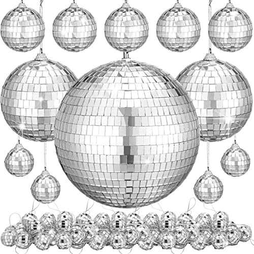 40 Pack Mirror Disco Ball in Variety Silver Hanging Glass Mirror Ball Light Ball with String Di... | Amazon (US)