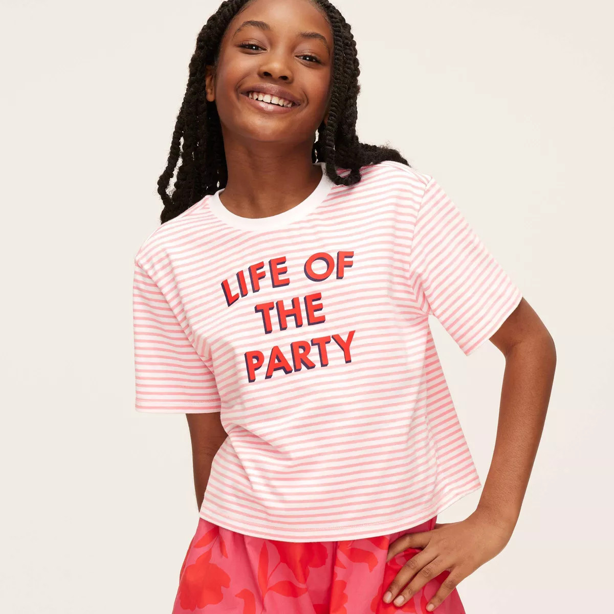Girls' Life of the Party Stripe Short Sleeve Graphic T-Shirt - kate spade new york x Target Pink/... | Target