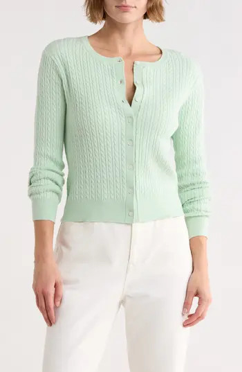 French Connection Cable Stitch Cardigan in Sage Green at Nordstrom Rack, Size Large | Nordstrom Rack