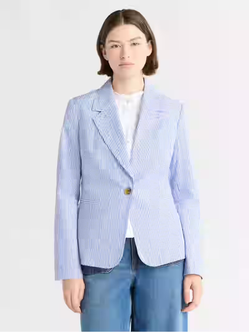 Free Assembly Women's Single Breasted Cotton Blazer, Sizes XS-XXL | Walmart (US)