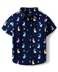 Baby And Toddler Boys Bunny Poplin Button Up Shirt - blue | The Children's Place