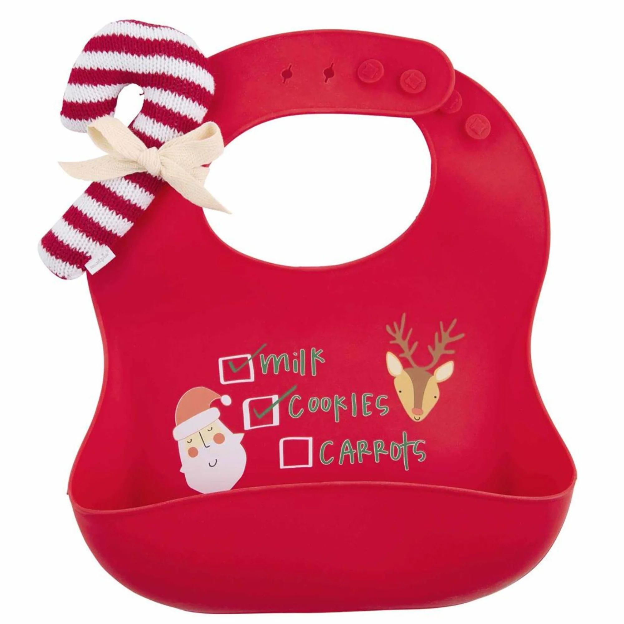 Red Silicone Christmas Bib & Candy Cane Rattle Set | SpearmintLOVE