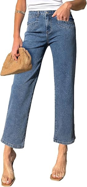 Sidefeel Women's Wide Leg Jeans High Waisted Stretchy Jeans Straight Leg Cropped Ankle Denim Pant... | Amazon (US)