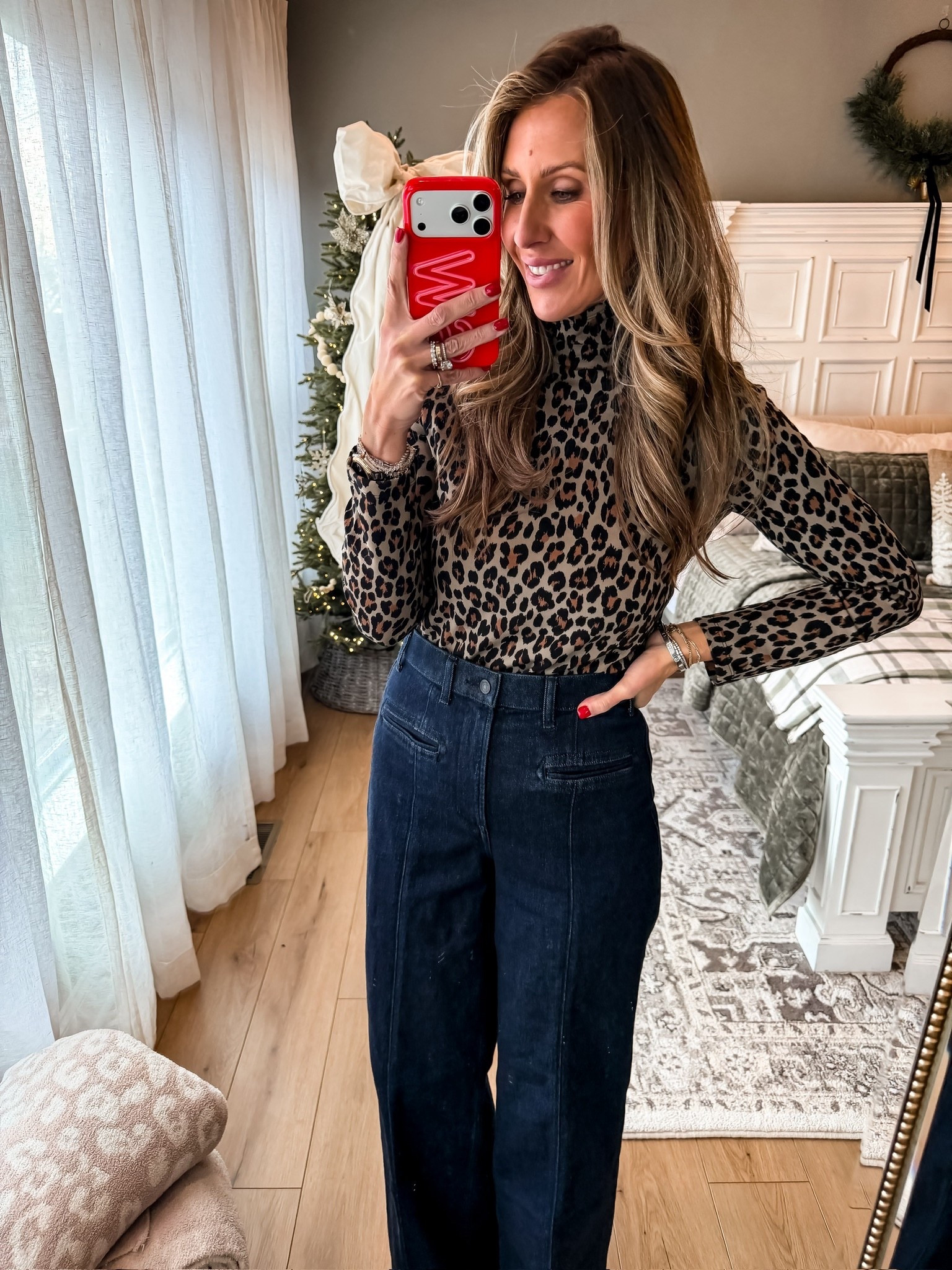 Spanx fall and winter outfit, use code TMISXSPANX to save!
Longe sleeve leopard top, wide leg jeans, high waist jeans, dark wash jeans, themominstylee

#LTKSeasonal #LTKmomlife #LTKootd