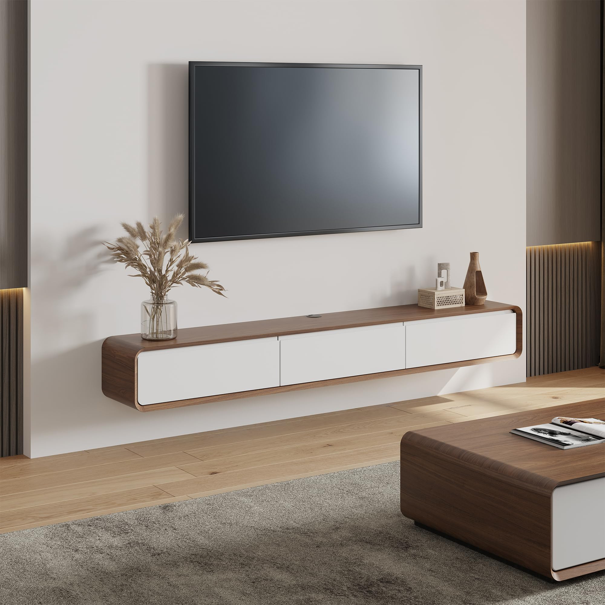 POVISON Minimalist Floating TV Stand, Modern Wall-Mounted Entertainment Center with 3 Drawers, So... | Amazon (US)