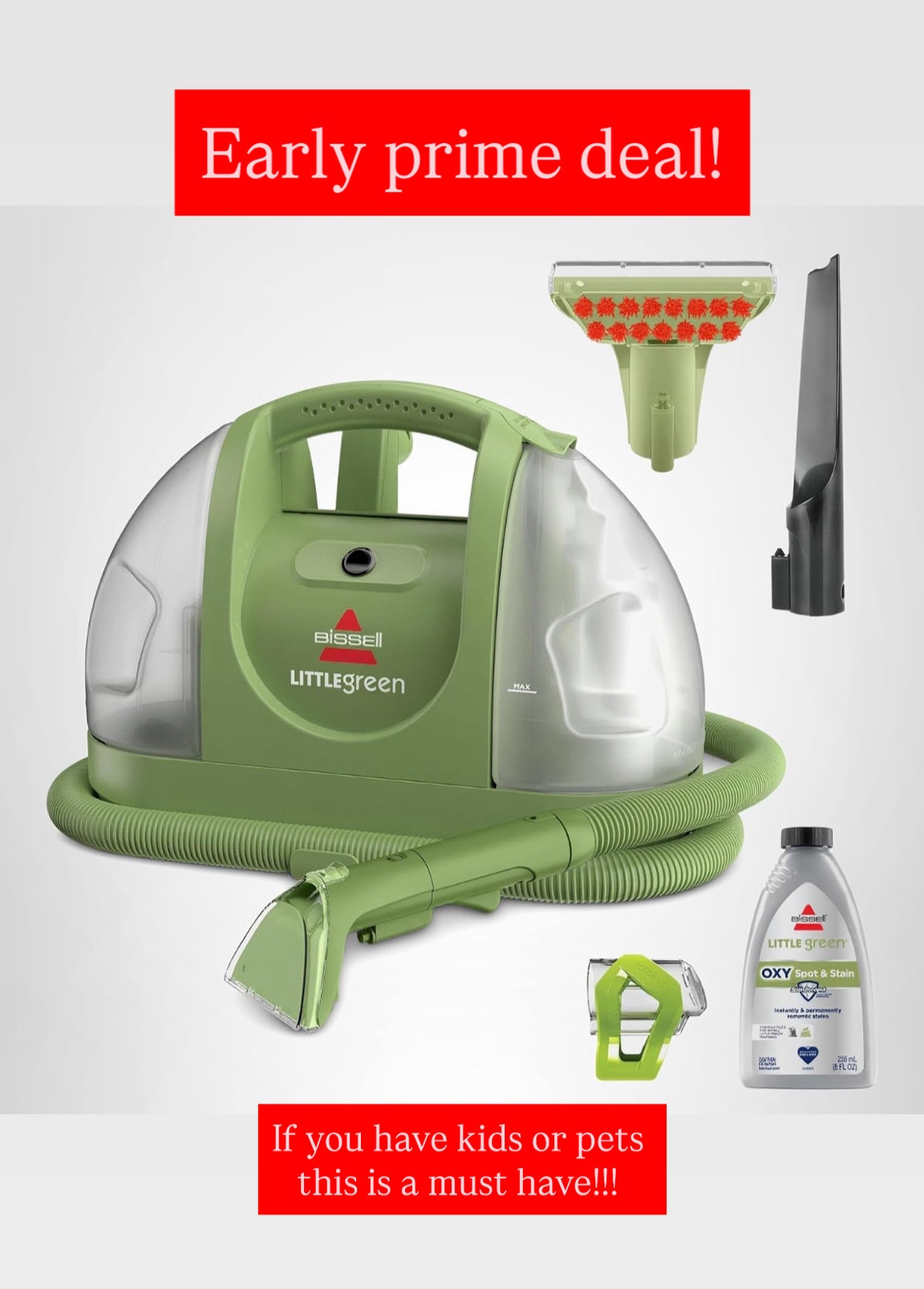 Early prime deal!! Under $100. This is still one of my best purchases ever! I do my rugs and couch cushions with it. It works for vehicles too!

BISSELL Little Green Multi-Purpose Portable Carpet and Upholstery Cleaner

#LTKSaleAlert #LTKmomlife #LTKHome