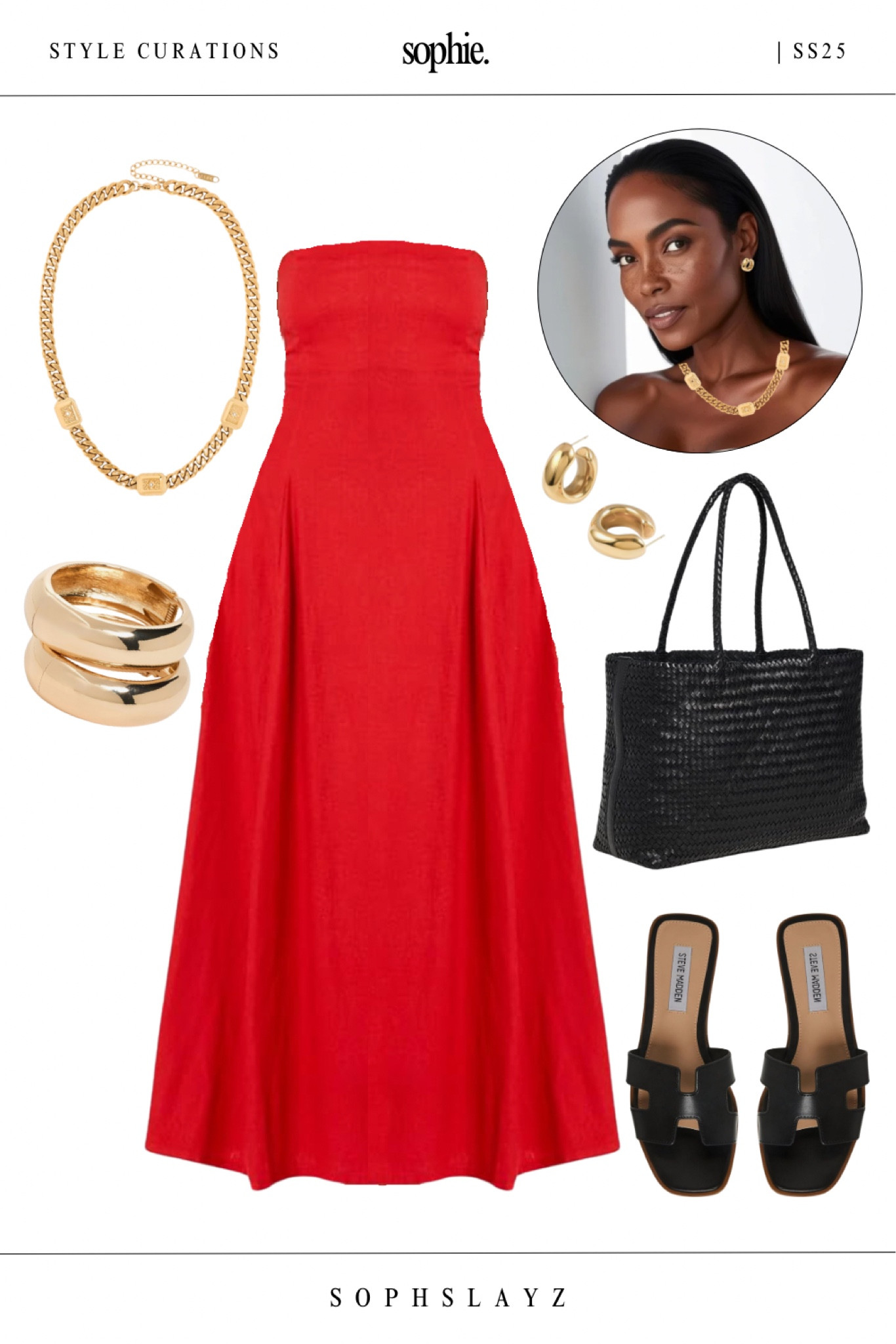 Nothing says summer chic like a strapless linen dress in bold red. Paired with black slides, a woven tote bag, and gold hoop earrings, this look is effortlessly elevated and perfect for a weekend getaway or brunch with friends. Add this look to your summer outfit rotation now.

#LTKStyleTip #LTKOver40 #LTKItBag