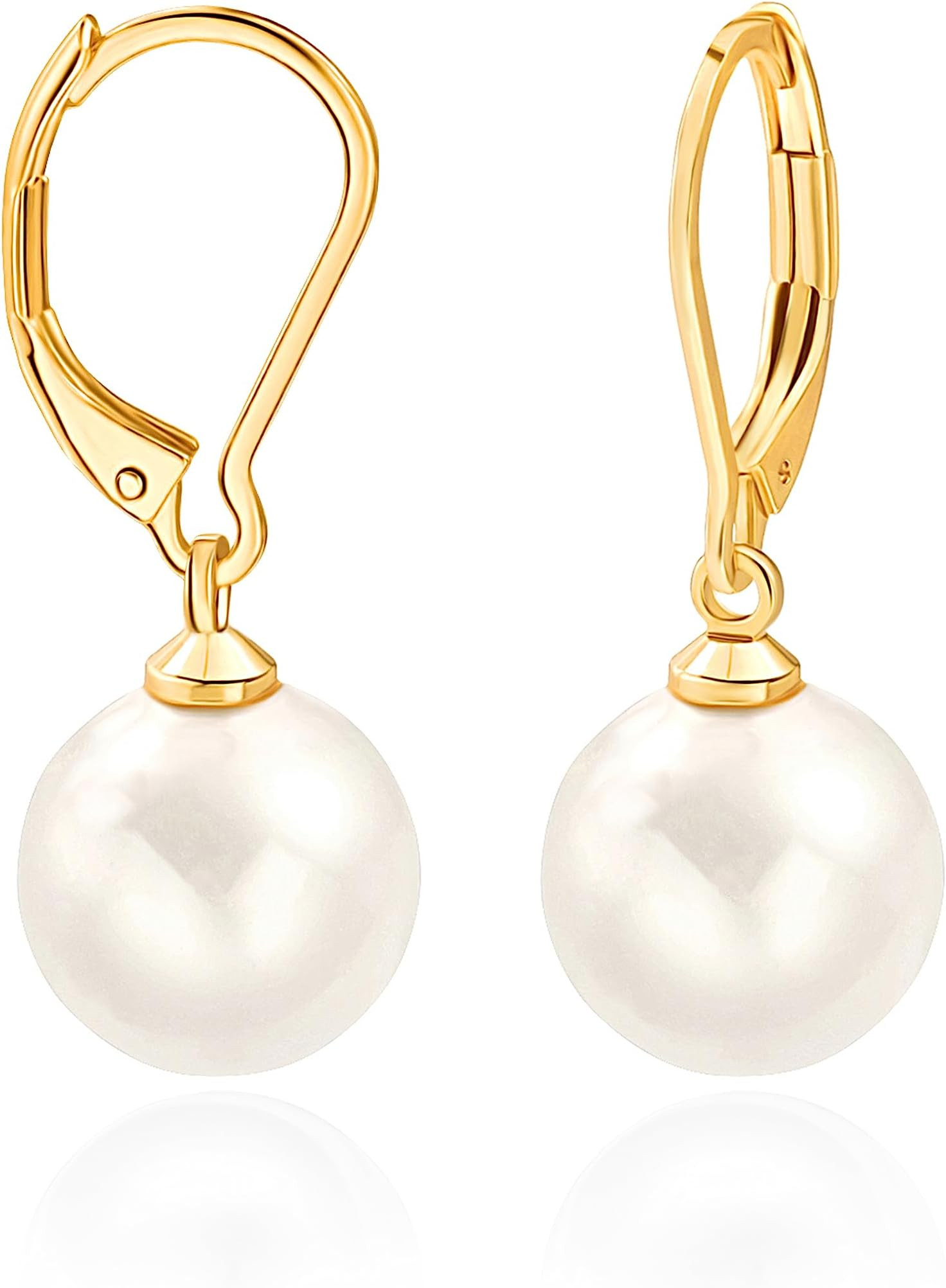 Vintage Pearl Earrings Chunky 14K Gold Plated Pearl Earrings for Women Oval Stud Non Tarnish | Amazon (US)