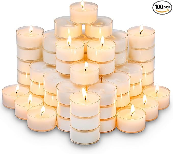 Tealight Candles, Giant 100,200,300 Bulk Packs, White Unscented European Smokeless Clear Cup Tea ... | Amazon (US)