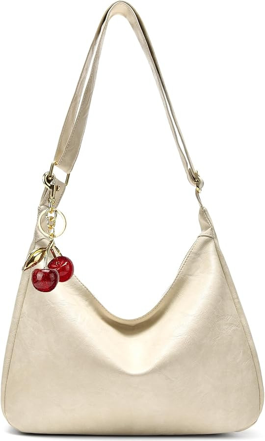 Hobo Bags for Women Leather,Foldable Slouchy Shoulder Purse Crossbody Handbag,Soft Vegan Brown To... | Amazon (US)