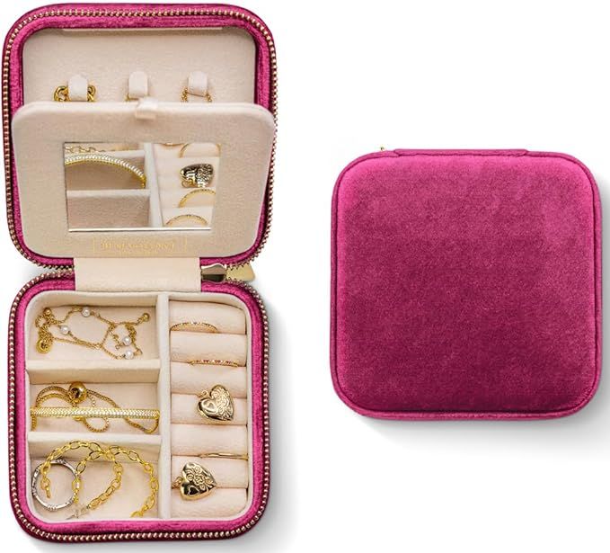 Plush Velvet Travel Jewelry Organizer Box | Travel Jewelry Case Small Jewelry Boxes for Women | J... | Amazon (US)