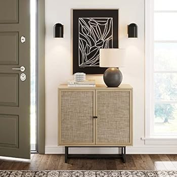 Nathan James Kova Accent Natural Storage Cabinet Sideboard Wood and Rattan with Matte Metal Frame... | Amazon (US)