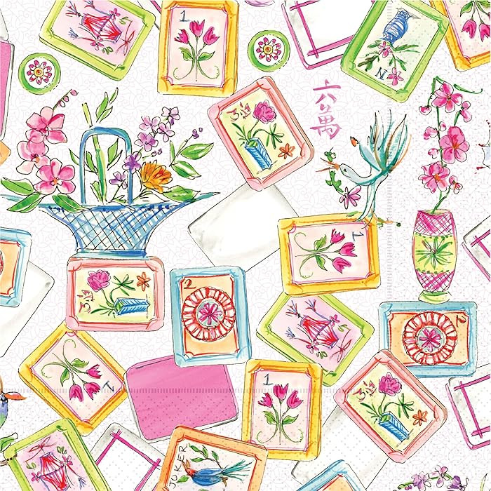 Boston International Cocktail Napkins Disposable 3-Ply Paper Party Napkin Pack, 5" x 5", Mahjong ... | Amazon (US)