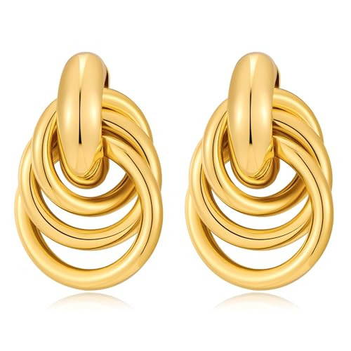 Chunky Gold Knot Earrings for Women Big Geometric Dangle Drop Jewelry Large Long Twisted Link Statement Gifts | Amazon (US)