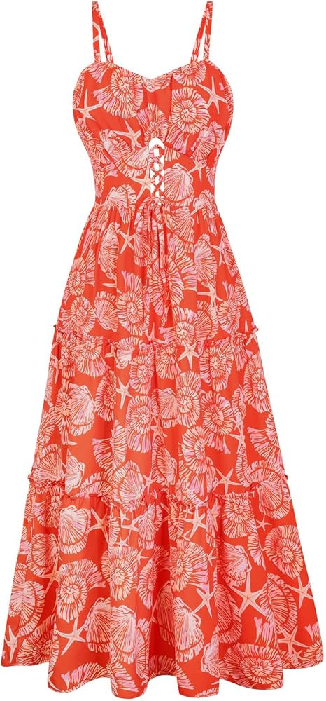 GRACE KARIN Women's Summer Floral Dress 2026 Spaghetti Strap Smocked Tiered Casual Boho Maxi Long... | Amazon (US)