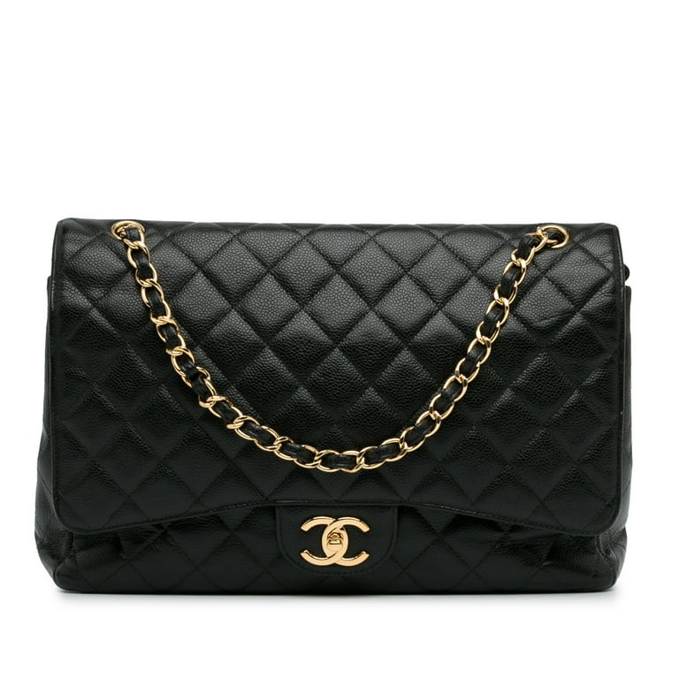 Pre-Owned Authenticated Chanel Maxi Classic Caviar Double Flap Leather Black Shoulder Bag Unisex ... | Walmart (US)