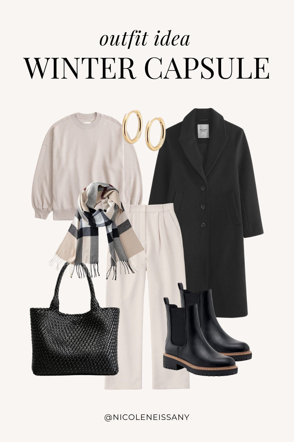 Winter Capsule Wardrobe Outfit Idea | winter capsule outfit, winter outfit, winter outfits, winter style, winter fashion, winter 2024 fashion, winter outfits 2024, winter trends 2024, winter outfit inspo, winter outfit inspiration, winter capsule wardrobe essentials, winter wardrobe essentials, winter closet essentials, winter essentials, winter basics, winter must haves, neutral capsule wardrobe, neutral outfit, neutral fashion, casual outfit, casual date night outfit, elevated casual outfit, brunch outfit, everyday outfit, lazy day outfit, Abercrombie, Amazon Fashion, Revolve, Lulus, Nordstrom, H&M, Mango // winter coat, wool coat, sweatshirt, tailored pants, chelsea boots, gold hoop earrings, plaid scarf, winter scarf, woven tote bag, woven bag

#LTKSeasonal #LTKShoeCrush #LTKItBag #LTKStyleTip #LTKFindsUnder50 #LTKFindsUnder100 #LTKTravel #LTKHome #LTKParties #LTKSaleAlert  

 
