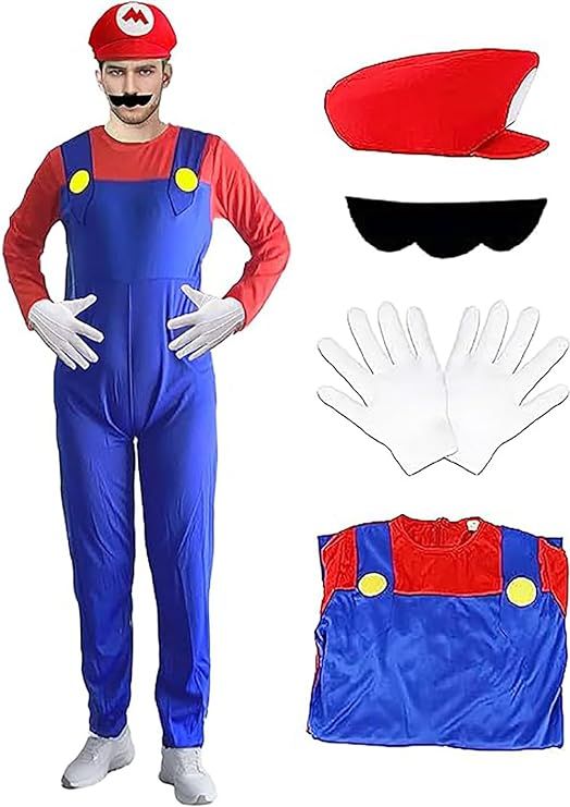 ugoccam Adult Super Bros Jumpsuit Holidays Funny Dress up Halloween Cosplay Costume | Amazon (US)