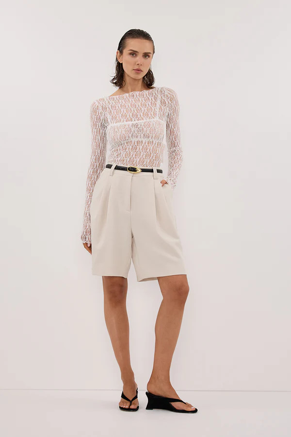 LIZZIE WHITE LACE LONG SLEEVE TOP | DISSH