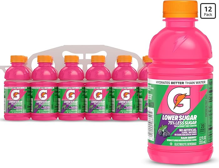 Gatorade Lower Sugar Electrolyte Sports Drink, Rain Berry, 12 fl oz Bottles, (12 Pack), 75% Less ... | Amazon (US)