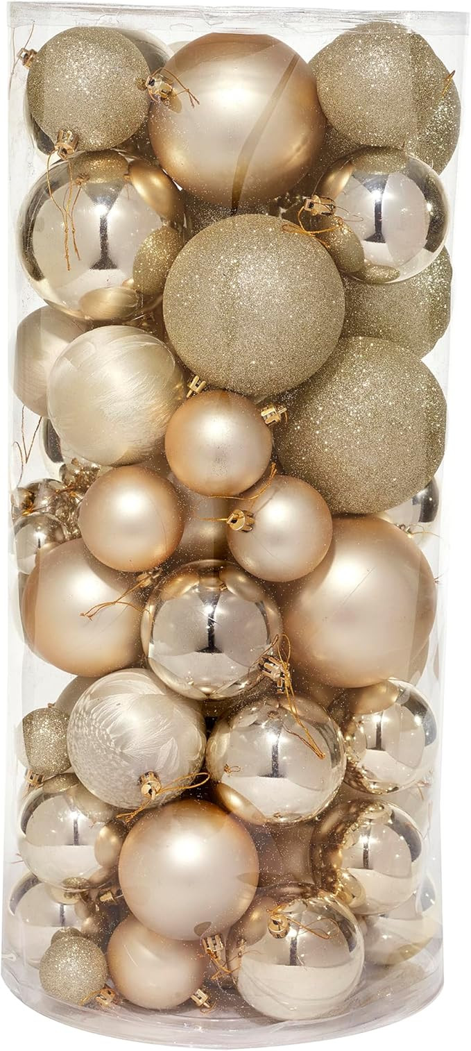 Champagne Shatterproof Christmas Ornament Set, 75 Pieces | Amazon (US)