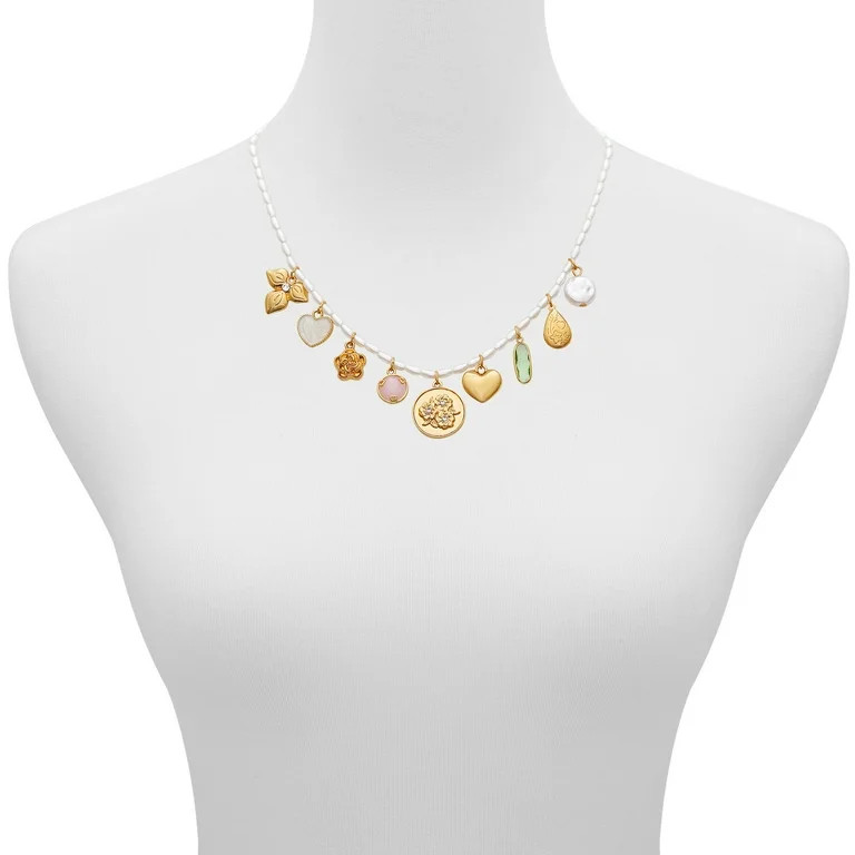 Time and Tru Women's Floral Theme Goldtone Charm Necklace | Walmart (US)