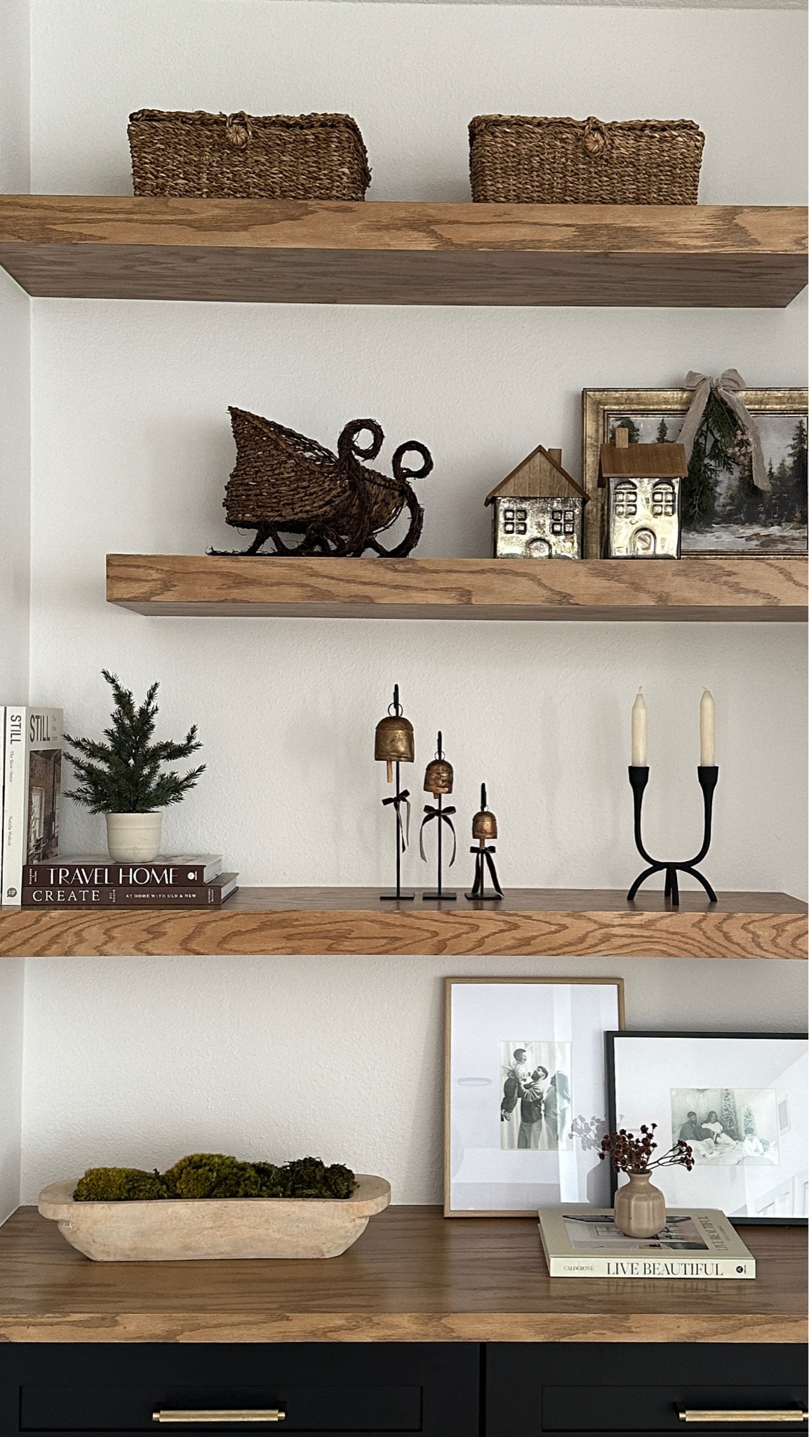 here’s a glimpse at my shelve styling for the holiday season… i usually swap out photos and add a few holiday inspired items so no need to go out & buy all new decor.

#LTKHoliday #LTKHome #LTKFindsUnder50