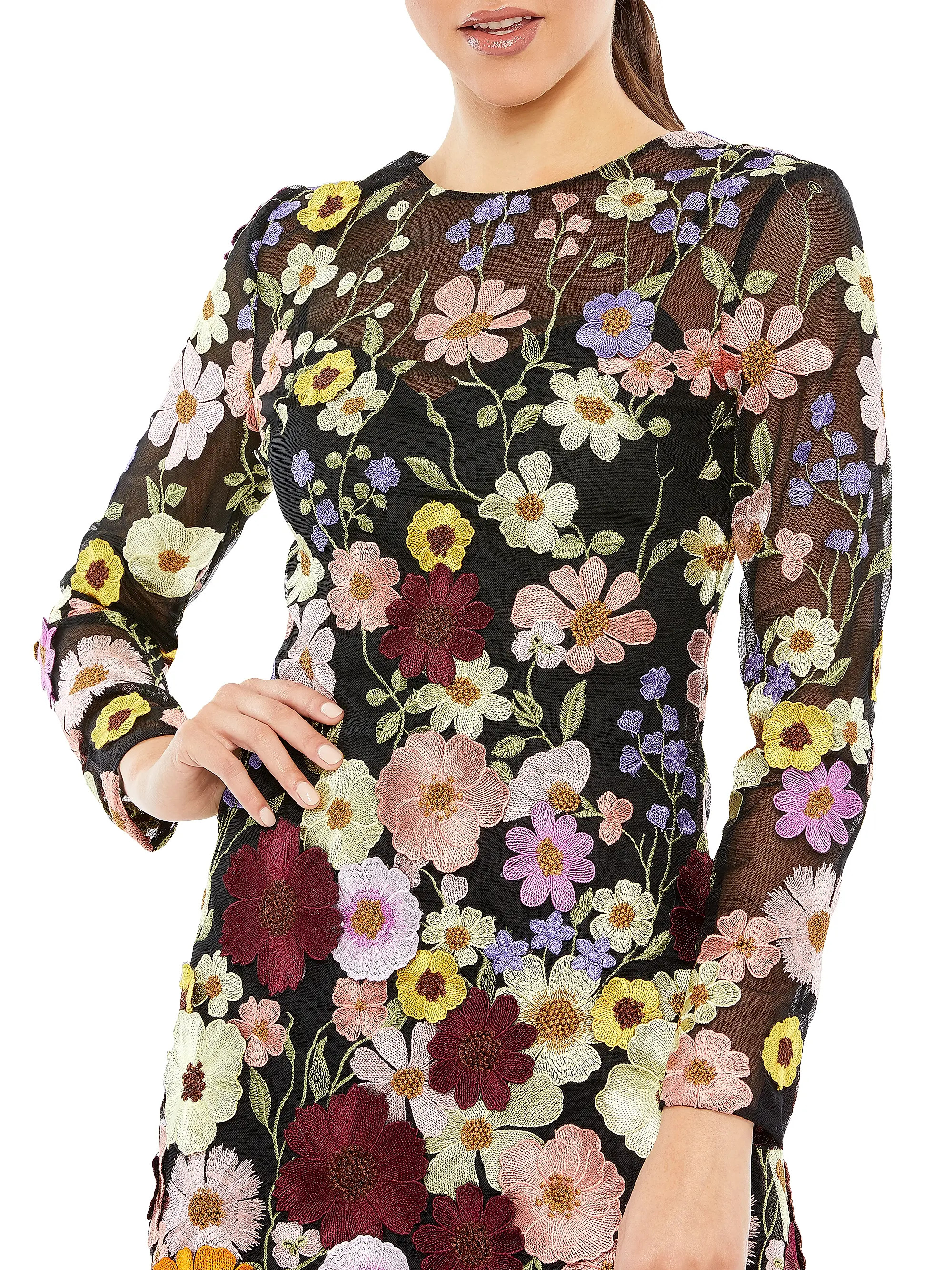 Long-Sleeve Embroidered Floral Minidress | Saks Fifth Avenue
