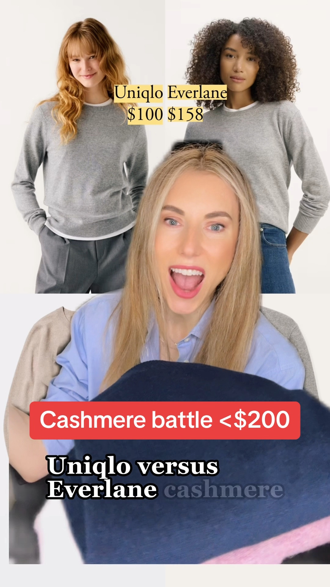 Comment “links” to get my picks! Comment “news” to subscribe to my newsletter ✉️

Are Uniqlo and Everlane cashmere sweaters too good to be true? What do you actually get for $100?

I compared their crewnecks, so let’s discuss these factors:
1. Hand feel
2. Gauge
3. Surface fuzz
4. Finishing
5. Cut
6. Size/fit

Which would you pick?

My size: 5’7”, usually 26 jeans, 0-4 in US sizes. Small in both sweaters in the video. 

#LTKFindsUnder100 #LTKVideo #LTKSeasonal