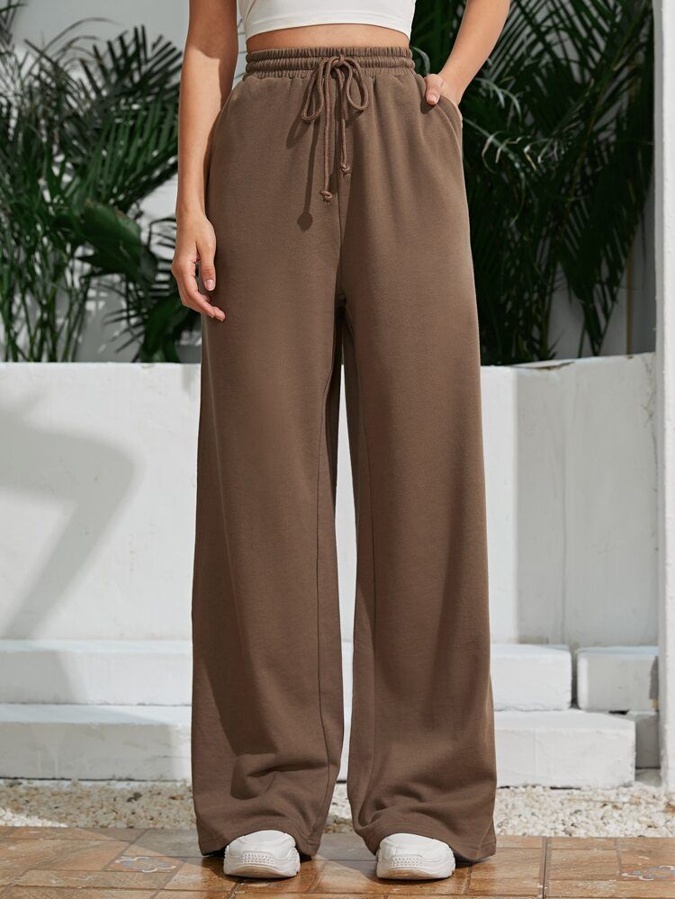 SHEIN Tall Solid Drawstring Waist Wide Leg Sweatpants | SHEIN