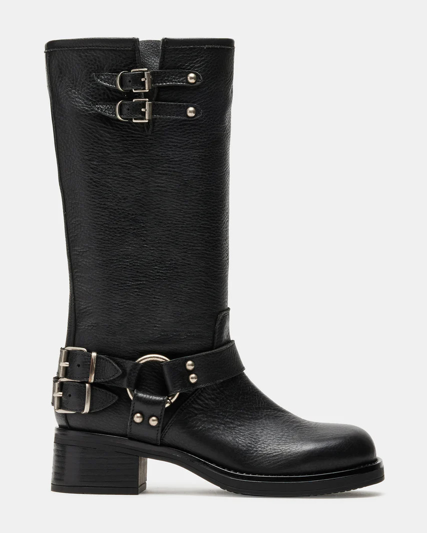 ASTOR Black Leather Knee-High Boot | Women's Boots | Steve Madden (US)