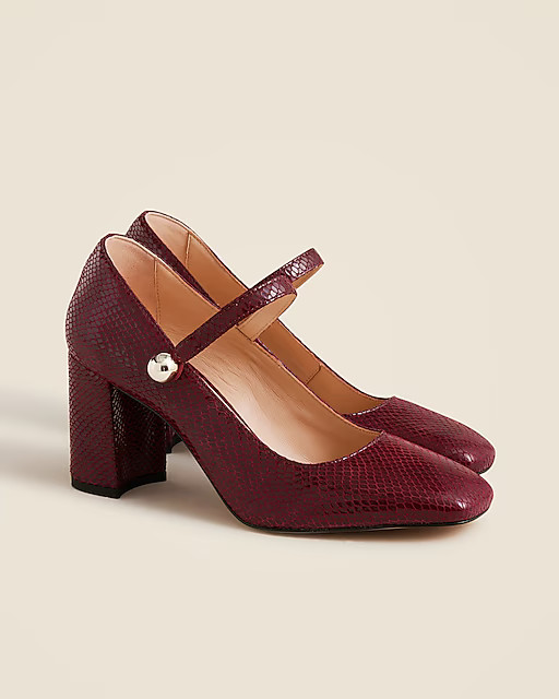 Maisie Mary Jane heels in snake-embossed Italian leather | J. Crew US