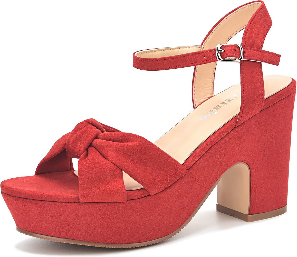 syztsho Women's Platform Heels Ankle Strap Sandals Peep Toe Suede Wedges Sandal Fashion Wedding S... | Amazon (US)