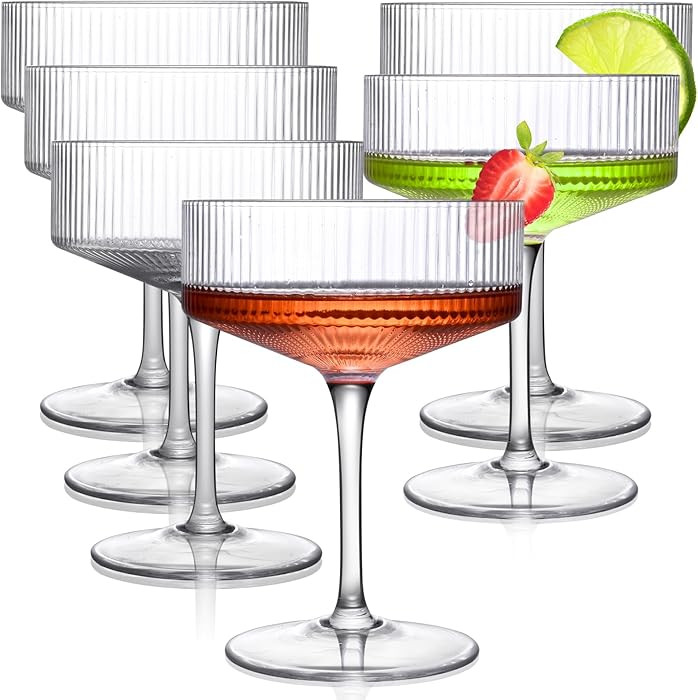 Ribbed Coupe Glasses Set of 6, Crystal Handmade Vintage Martini & Cocktail Glasses, Perfect for D... | Amazon (US)