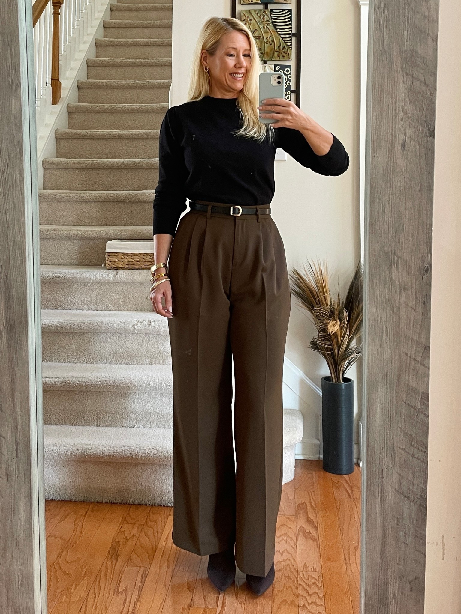 FYI: I’m 5’7”/141 lbs. I got these Amazon pants in size Medium Long (29.7” inseam) and they fit great! These pants come in short, regular and long- which I love! I have to admit: when I received these I instantly disliked the polyester feel and thought I will send them back, BUT once I put them on, they looked SO GOOD that I changed totally my mind. The fit is amazing and despite the polyester feel, they do look expensive!!! 

#LTKOver40 #LTKgrwm #LTKootd